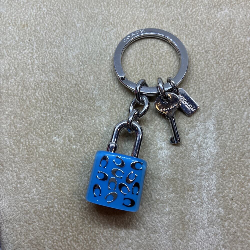 Coach Sprinkle Blue/Azure Silver-tone Lucite Lock & Key Purse Charm Keychain Fob